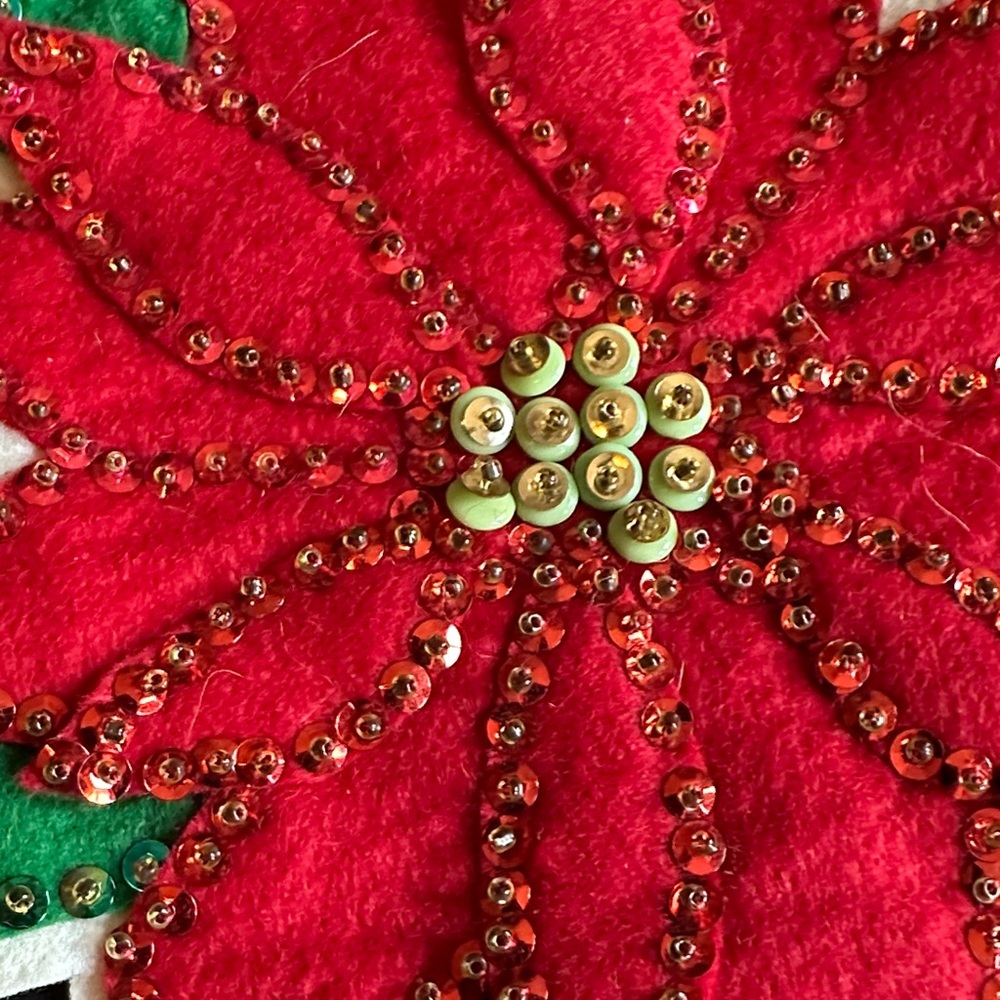 Handmade Holiday Bell and Poinsettia Embroidered Patches Holiday Table Decor - Picture 9 of 10
